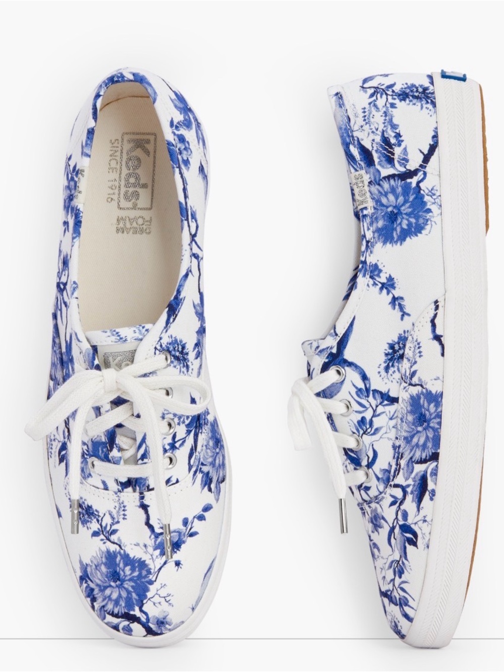 Keds Champion Blue & White Floral Toile Canvas Sneakers Size 9